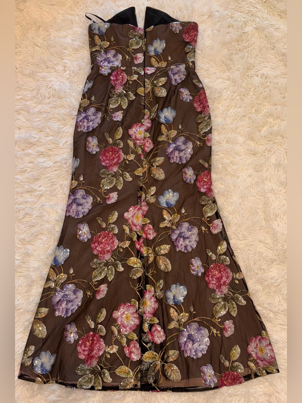 NEW Dress The Population Fernanda Embroidered sequin Floral Strapless Gown Sz XL - Picture 10 of 12